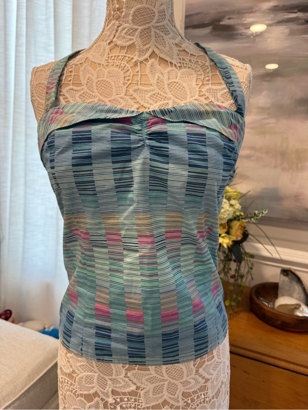 Ben Sherman Blue Multicolor Striped Halter Camisole in size L (runs as a medium)